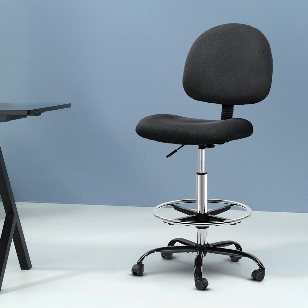 Office Chair Drafting Stool Fabric Chair - Black