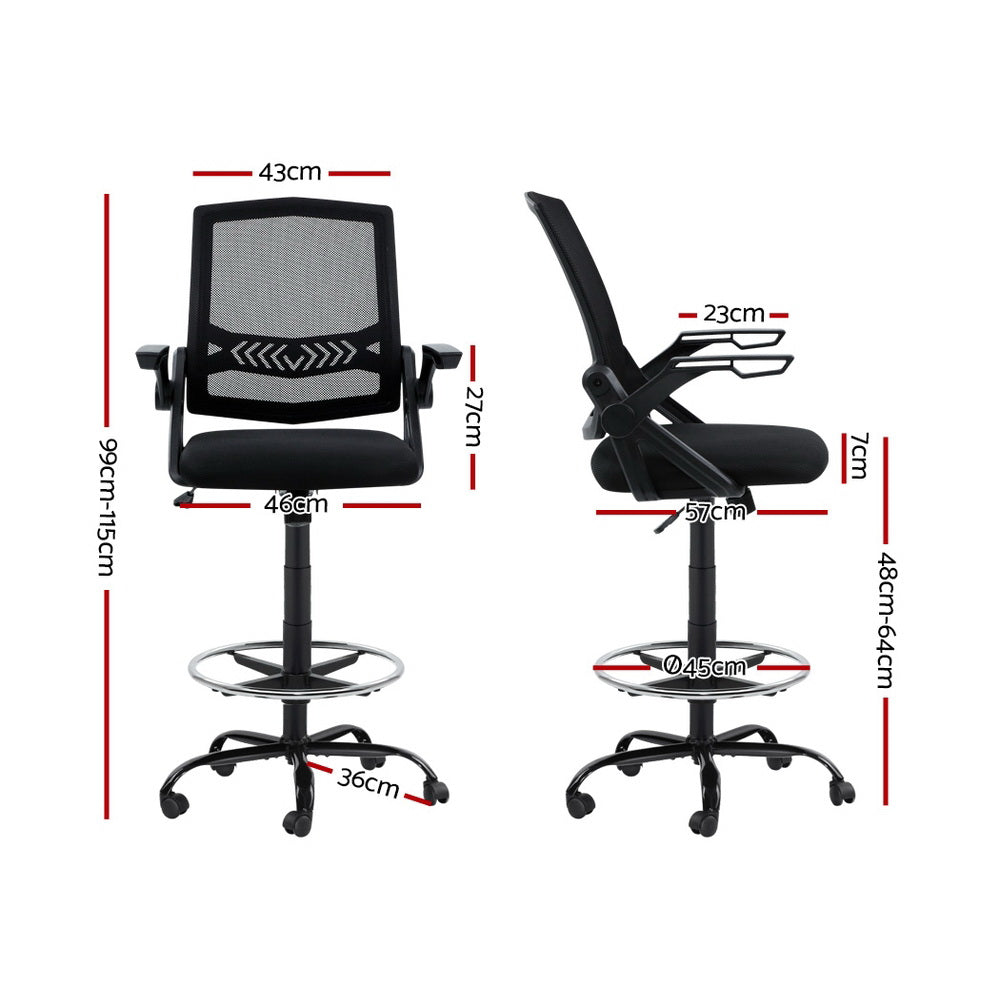 Office Chair Drafting Stool Mesh Chair - Black