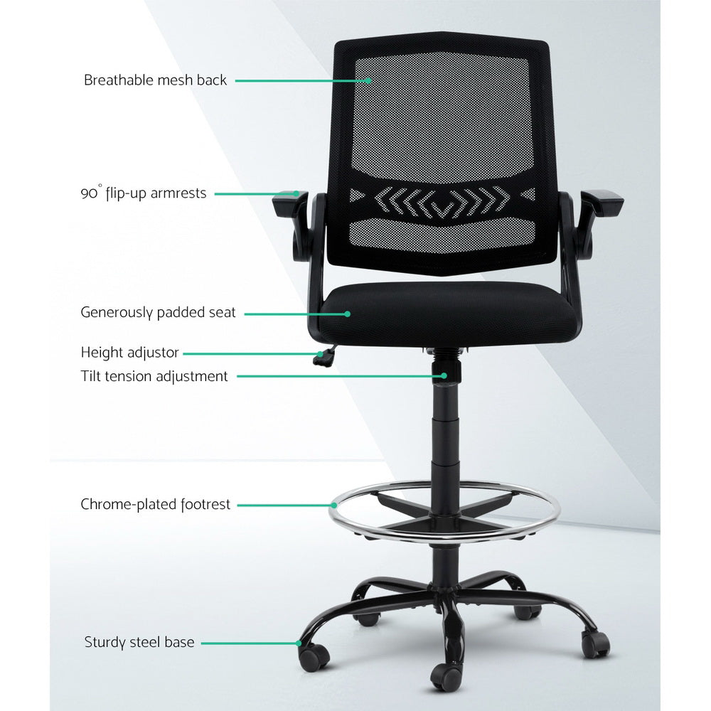 Office Chair Drafting Stool Mesh Chair - Black