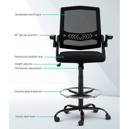 Office Chair Drafting Stool Mesh Chair - Black