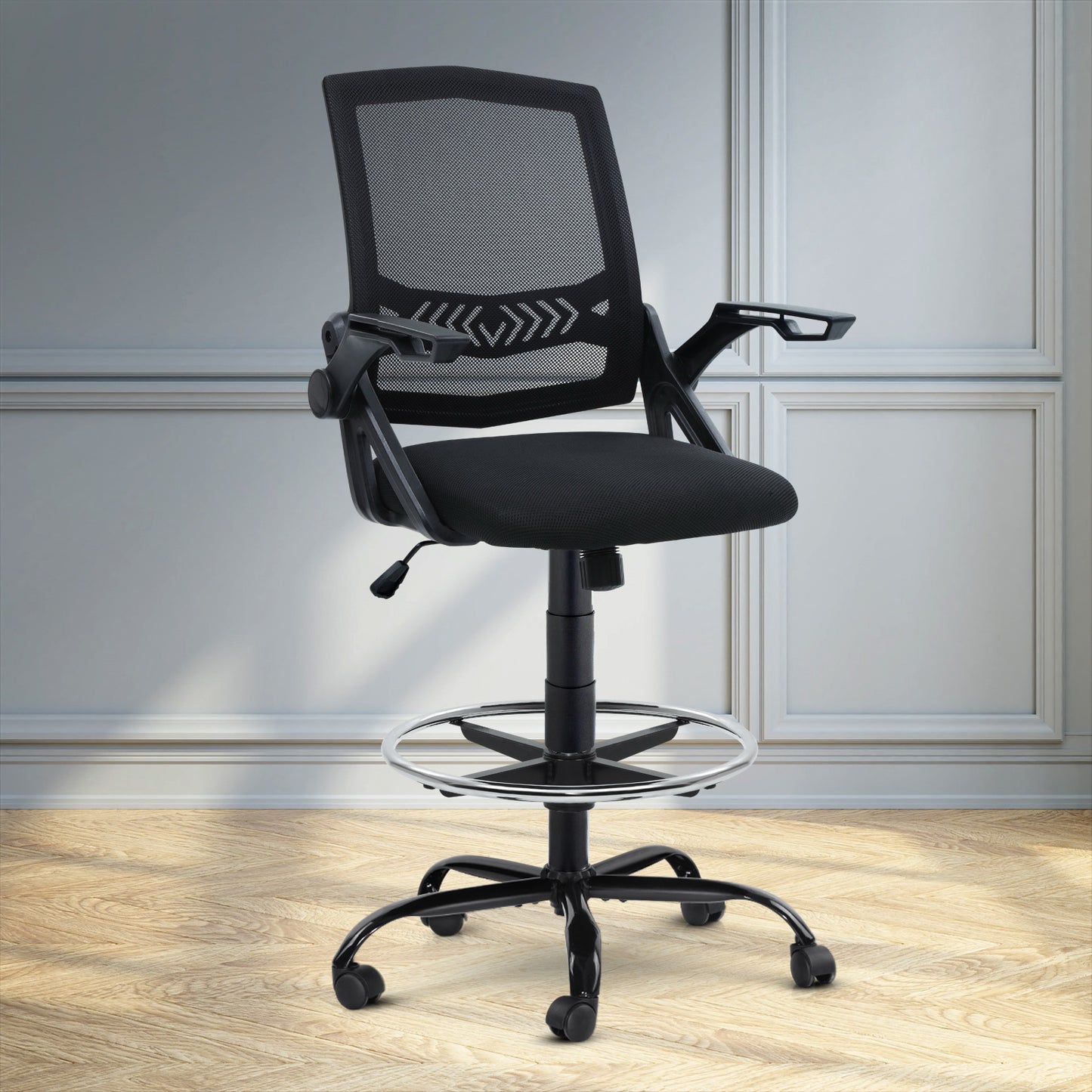 Office Chair Drafting Stool Mesh Chair - Black