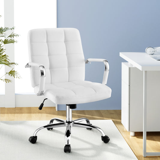 Office Chair Seat Leather - White