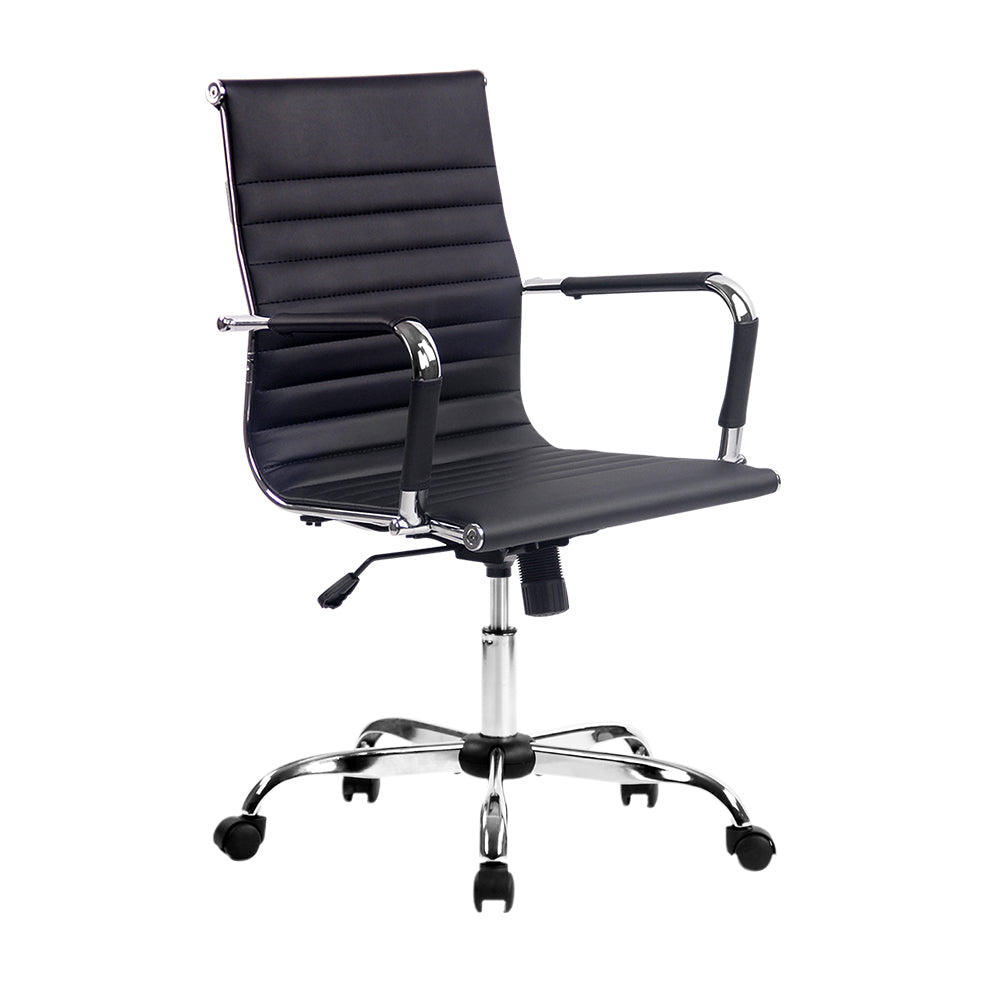 Office Chair Conference Chairs Mid Back - Leather Black