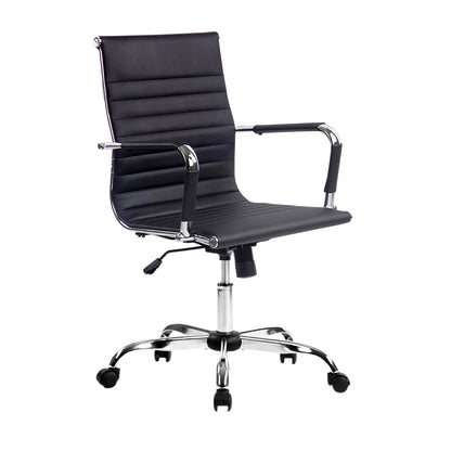 Office Chair Conference Chairs Mid Back - Leather Black