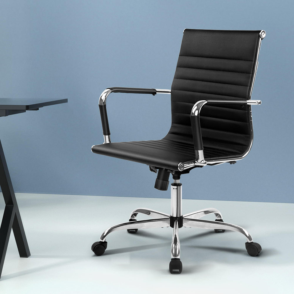 Office Chair Conference Chairs Mid Back - Leather Black