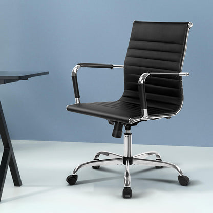 Office Chair Conference Chairs Mid Back - Leather Black