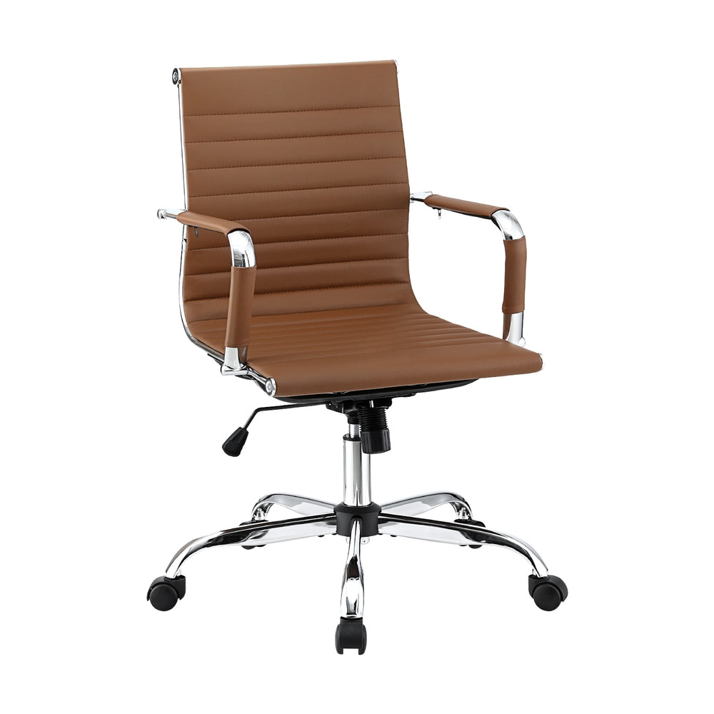 Office Chair Conference Chairs Mid Back - Leather Brown