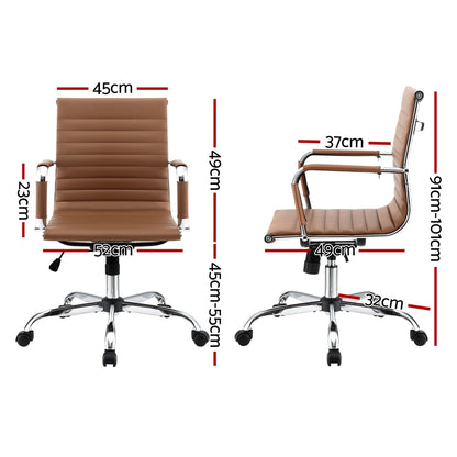 Office Chair Conference Chairs Mid Back - Leather Brown