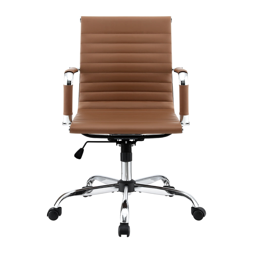 Office Chair Conference Chairs Mid Back - Leather Brown