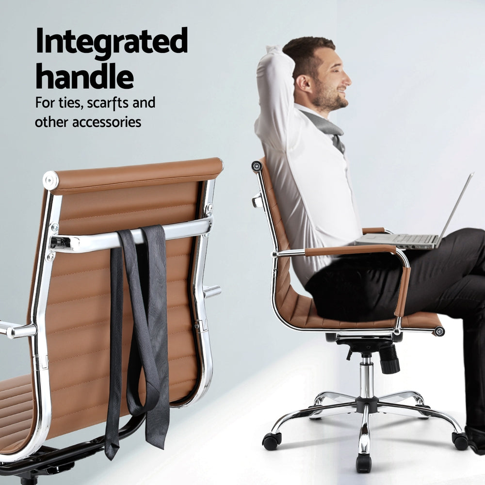 Office Chair Conference Chairs Mid Back - Leather Brown