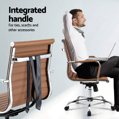 Office Chair Conference Chairs Mid Back - Leather Brown