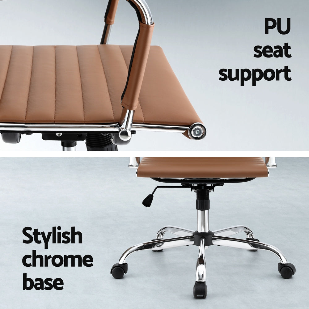 Office Chair Conference Chairs Mid Back - Leather Brown