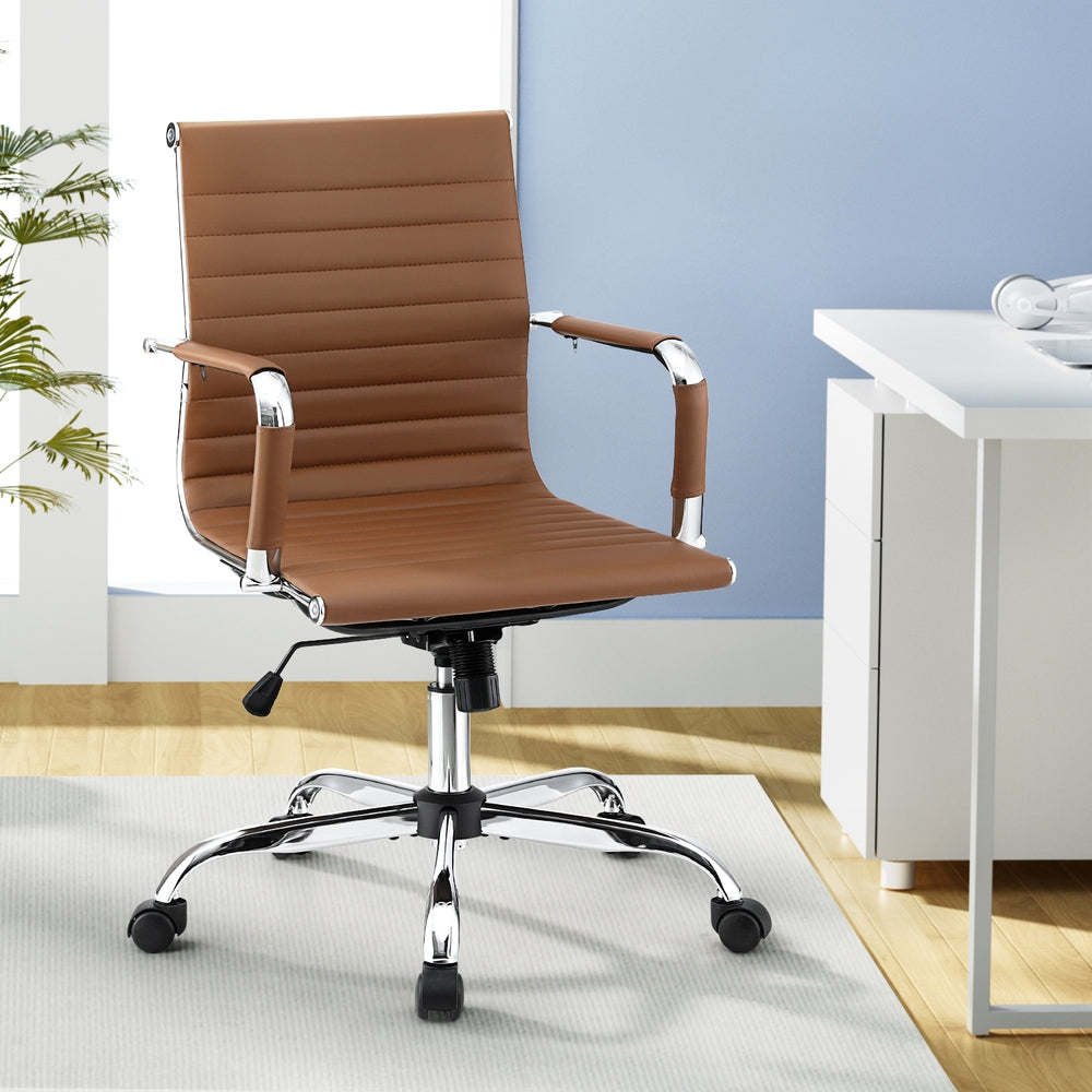 Office Chair Conference Chairs Mid Back - Leather Brown