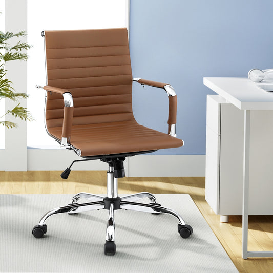 Office Chair Conference Chairs Mid Back - Leather Brown