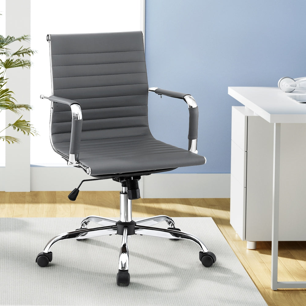Office Chair Conference Chairs Mid Back - Leather Grey
