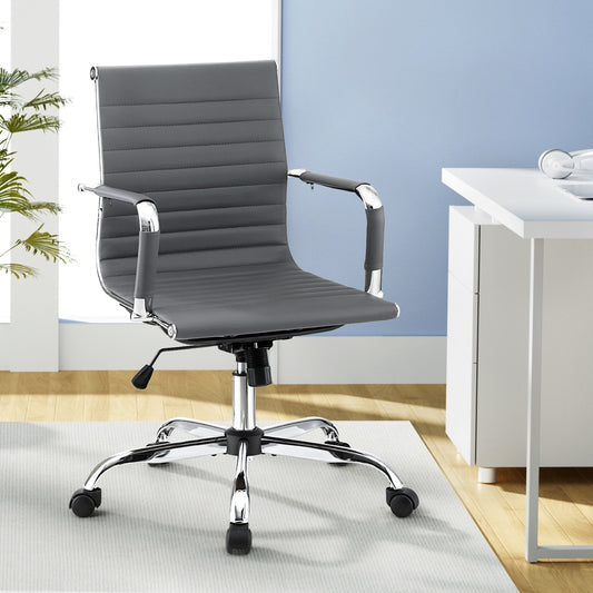 Office Chair Conference Chairs Mid Back - Leather Grey