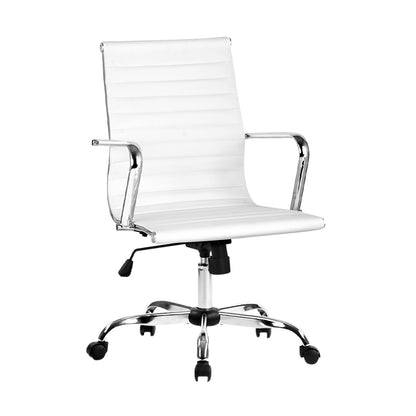 Office Chair Conference Chairs Mid Back - Leather White