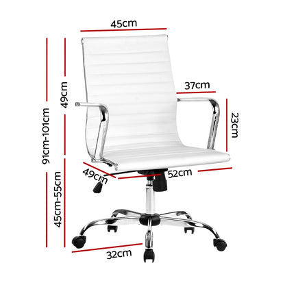 Office Chair Conference Chairs Mid Back - Leather White