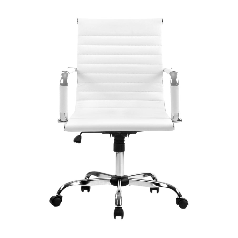 Office Chair Conference Chairs Mid Back - Leather White
