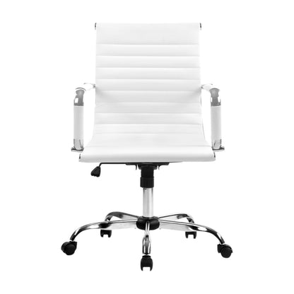 Office Chair Conference Chairs Mid Back - Leather White