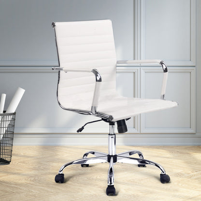 Office Chair Conference Chairs Mid Back - Leather White