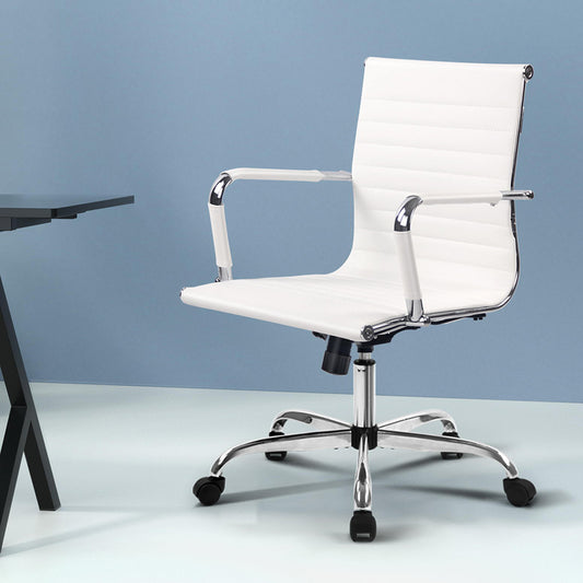 Office Chair Conference Chairs Mid Back - Leather White