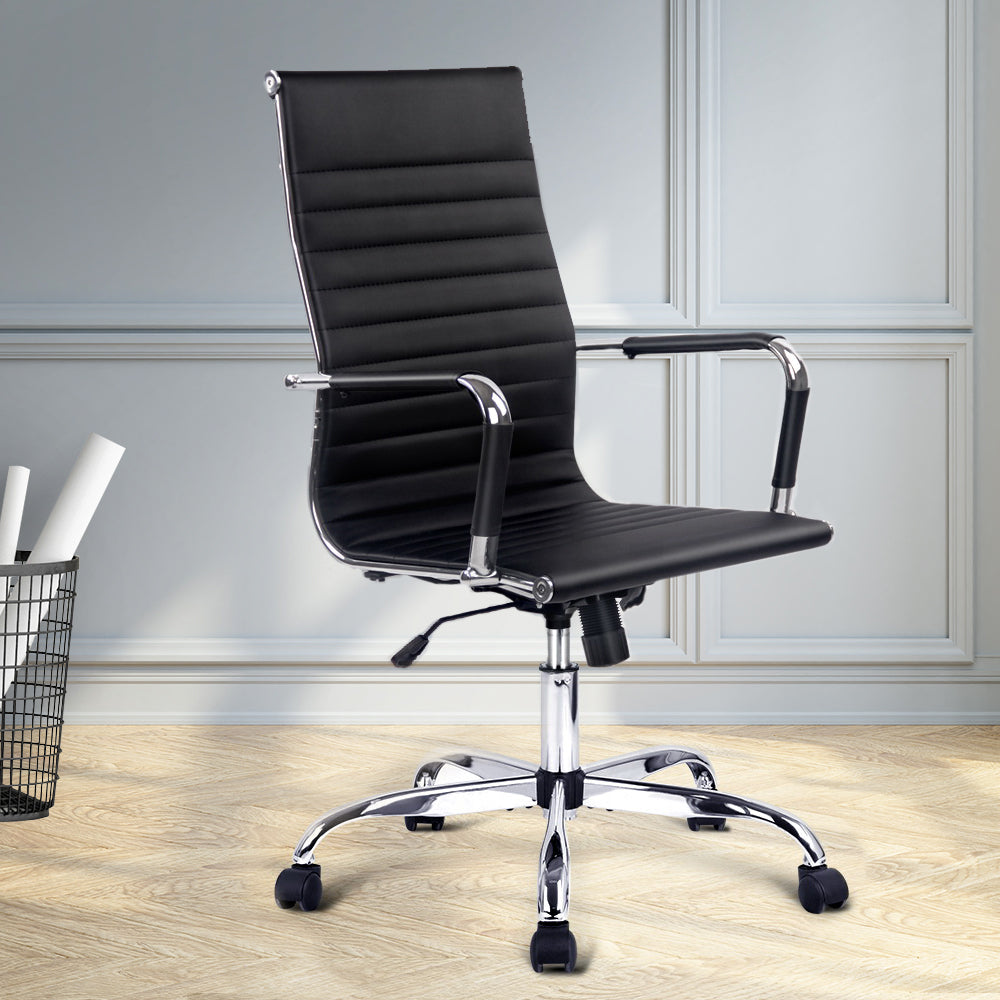 Office Chair Conference Chairs High Back - Leather Black