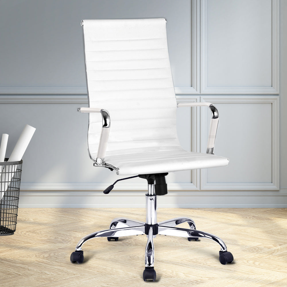 Office Chair Conference Chairs Leather High Back - White
