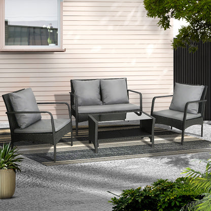 Outdoor Wicker Table and Chairs Sofa Set Lounge Setting - Black