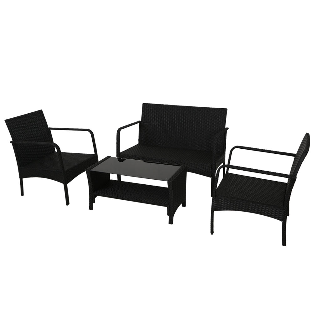 Outdoor Wicker Table and Chairs Sofa Set Lounge Setting - Black
