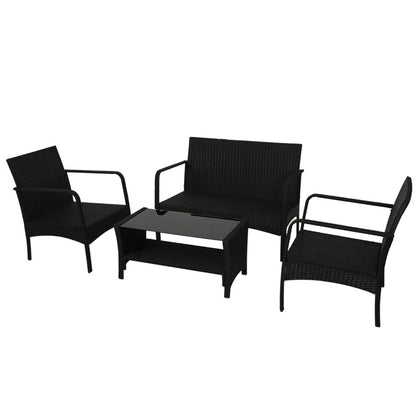 Outdoor Wicker Table and Chairs Sofa Set Lounge Setting - Black