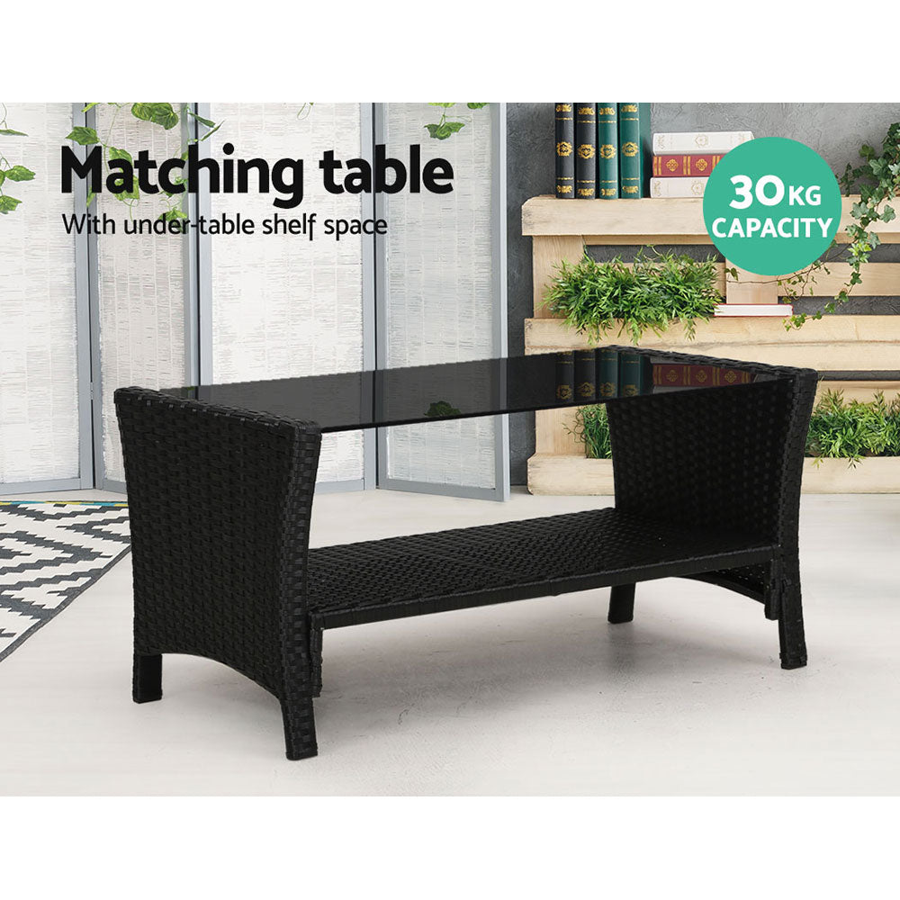 Outdoor Wicker Table and Chairs Sofa Set Lounge Setting - Black