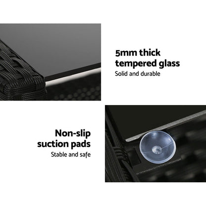 Outdoor Wicker Table and Chairs Sofa Set Lounge Setting - Black