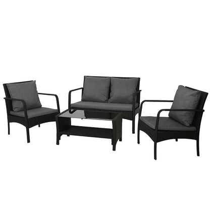Outdoor Wicker Table and Chairs Sofa Set Lounge Setting - Black