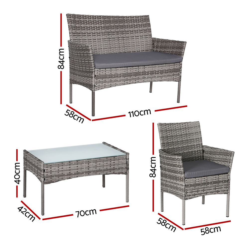 4 Seater Outdoor Wicker Sofa Set - Grey
