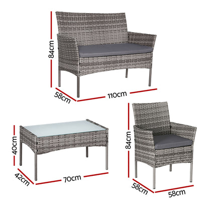 4 Seater Outdoor Wicker Sofa Set - Grey