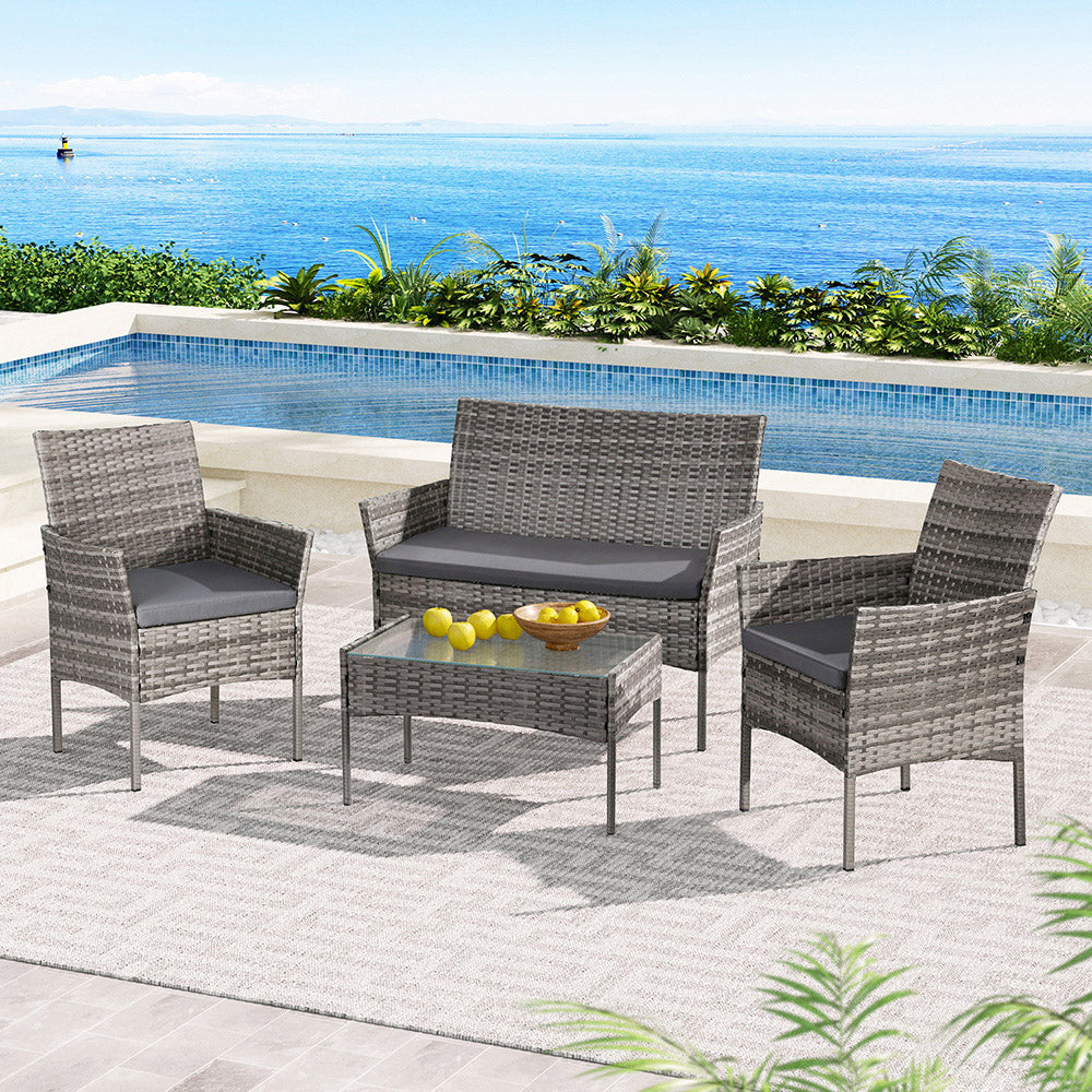 4 Seater Outdoor Wicker Sofa Set - Grey