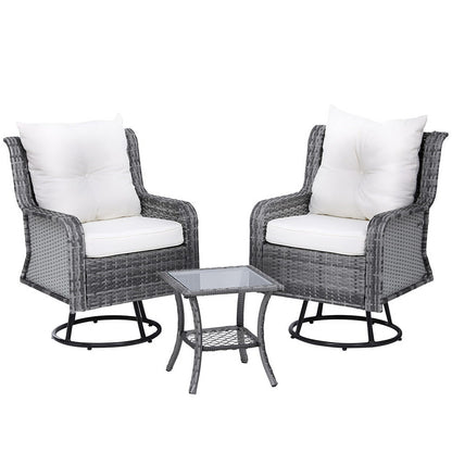 3PC Outdoor Wicker Furniture Bistro Set - Grey