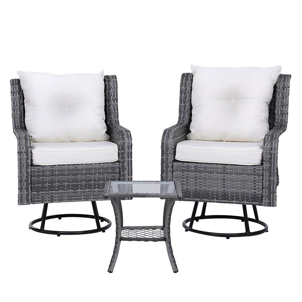3PC Outdoor Wicker Furniture Bistro Set - Grey
