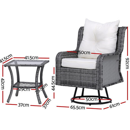3PC Outdoor Wicker Furniture Bistro Set - Grey