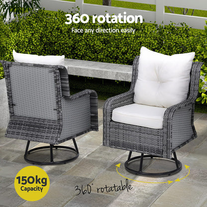 3PC Outdoor Wicker Furniture Bistro Set - Grey