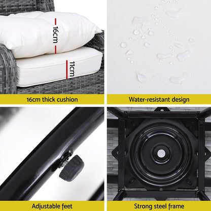 3PC Outdoor Wicker Furniture Bistro Set - Grey