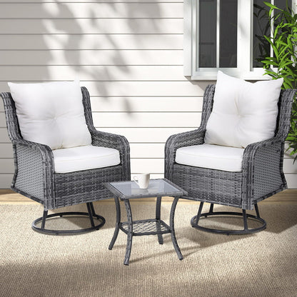 3PC Outdoor Wicker Furniture Bistro Set - Grey