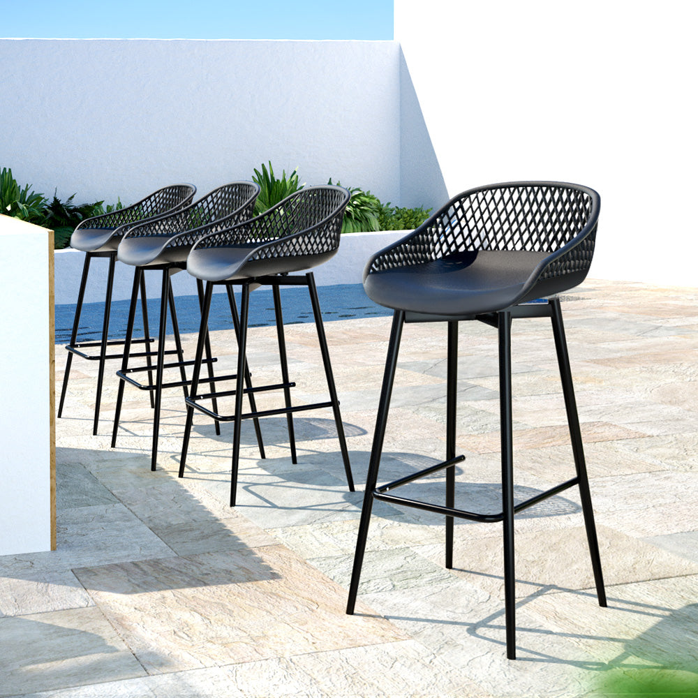 Set of 4 Outdoor Bar Stools - Black