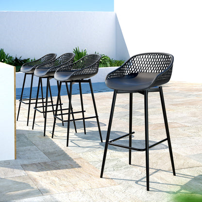 Set of 4 Outdoor Bar Stools - Black