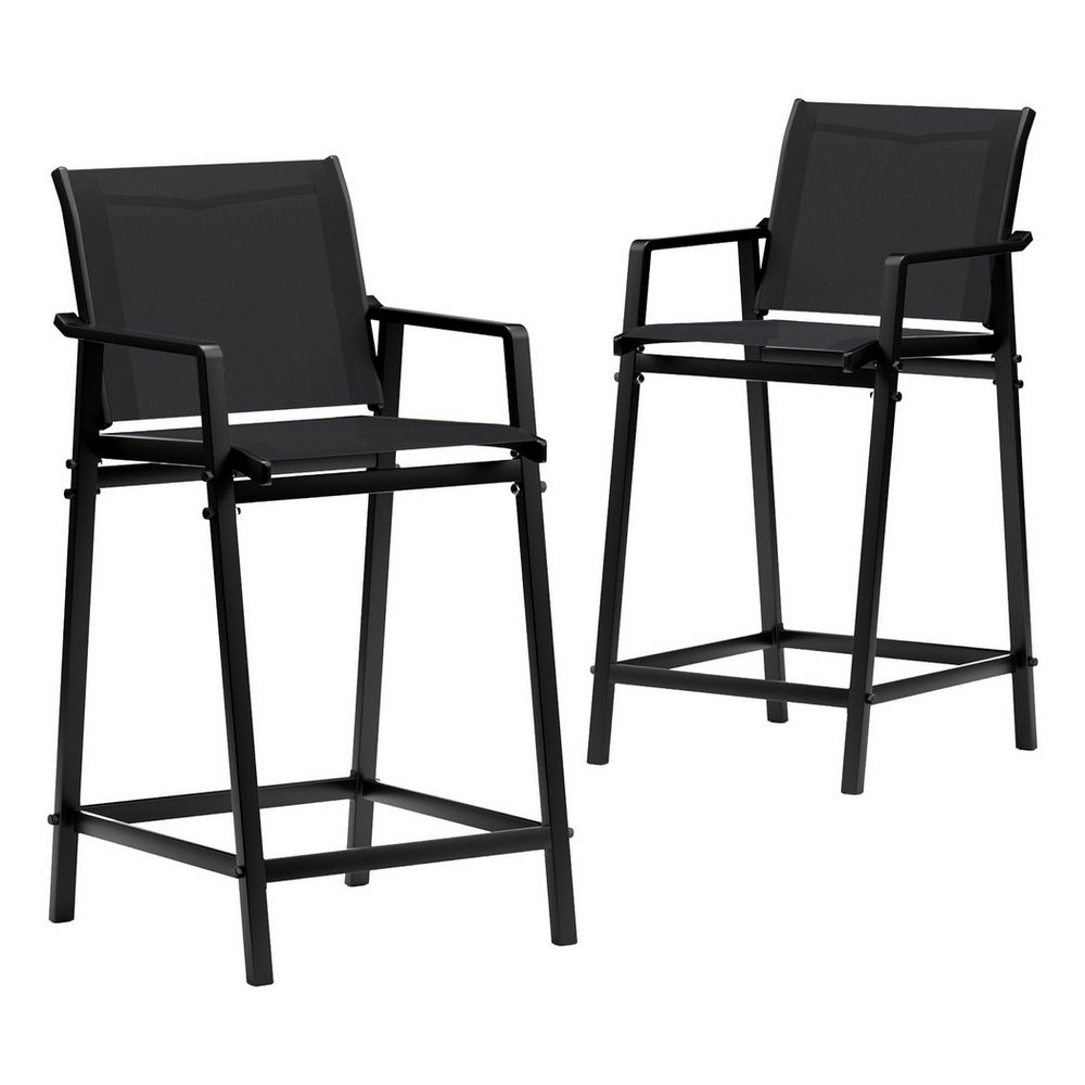 Set of 2 Outdoor Bar Stools Steel Dining Chairs Patio Furniture Garden Black