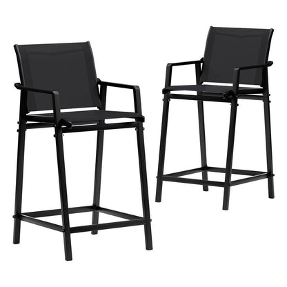 Set of 2 Outdoor Bar Stools Steel Dining Chairs Patio Furniture Garden Black