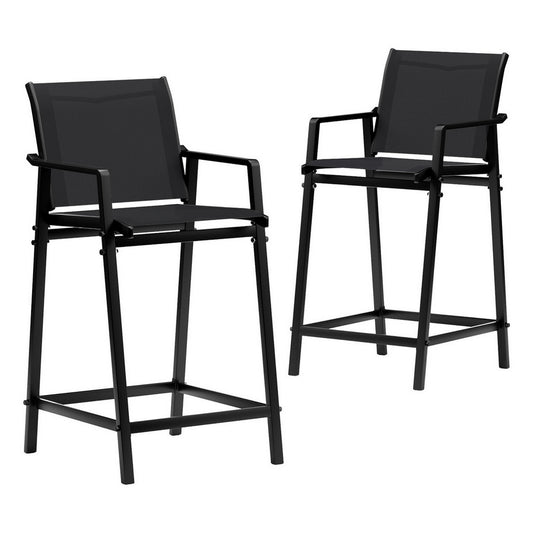 Set of 2 Outdoor Bar Stools Steel Dining Chairs Patio Furniture Garden Black