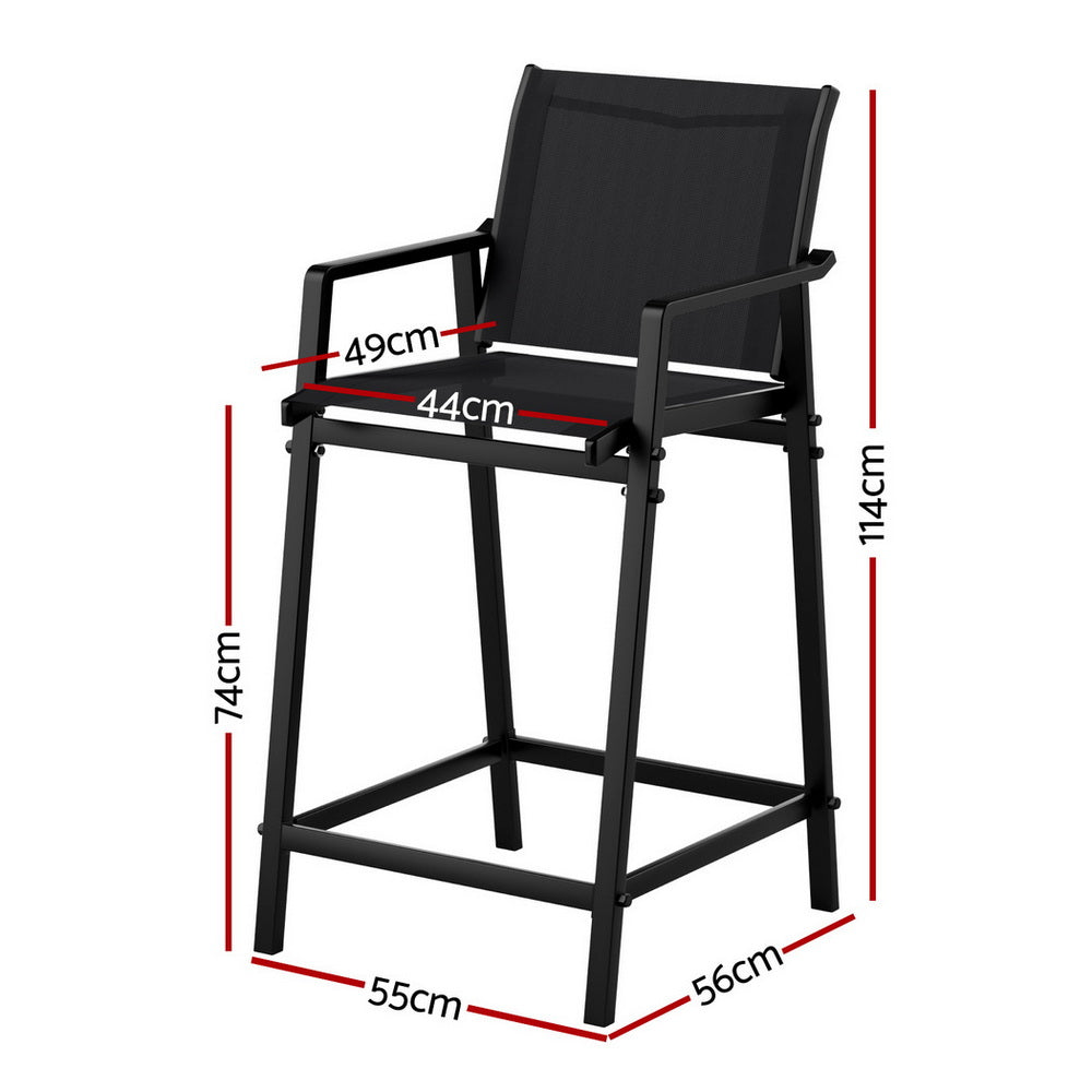 Set of 2 Outdoor Bar Stools Steel Dining Chairs Patio Furniture Garden Black