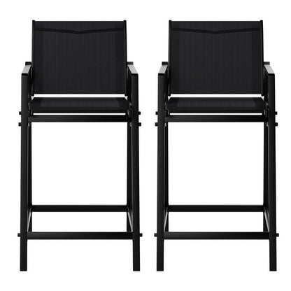 Set of 2 Outdoor Bar Stools Steel Dining Chairs Patio Furniture Garden Black